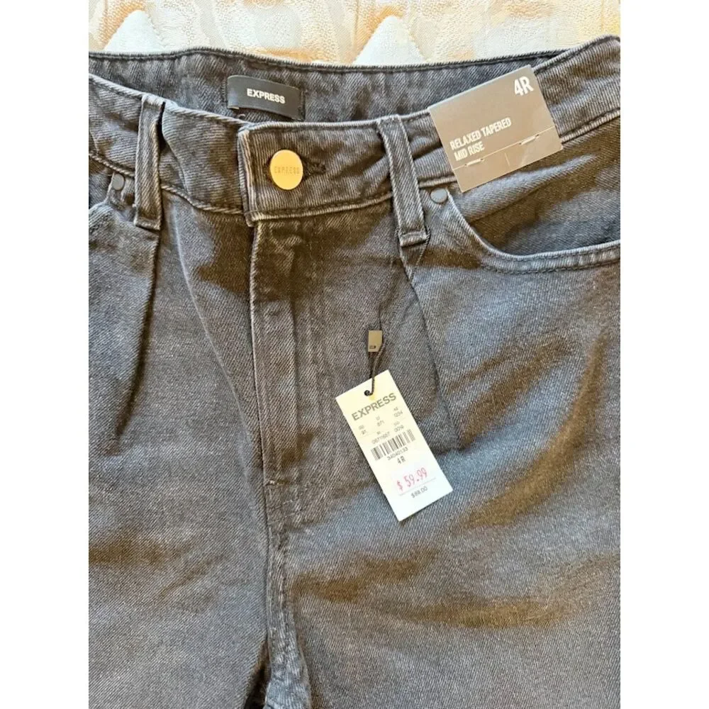 Express Relaxed Tapered Mid Rise Jeans Size 4R – Dark Gray NWT Women’s